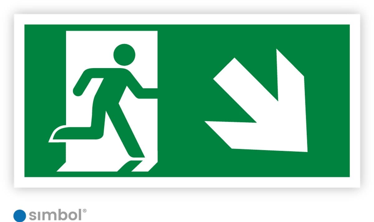Simbol® - Sticker Nooduitgang Rechts Onder - Formaat 20 x 40 cm.