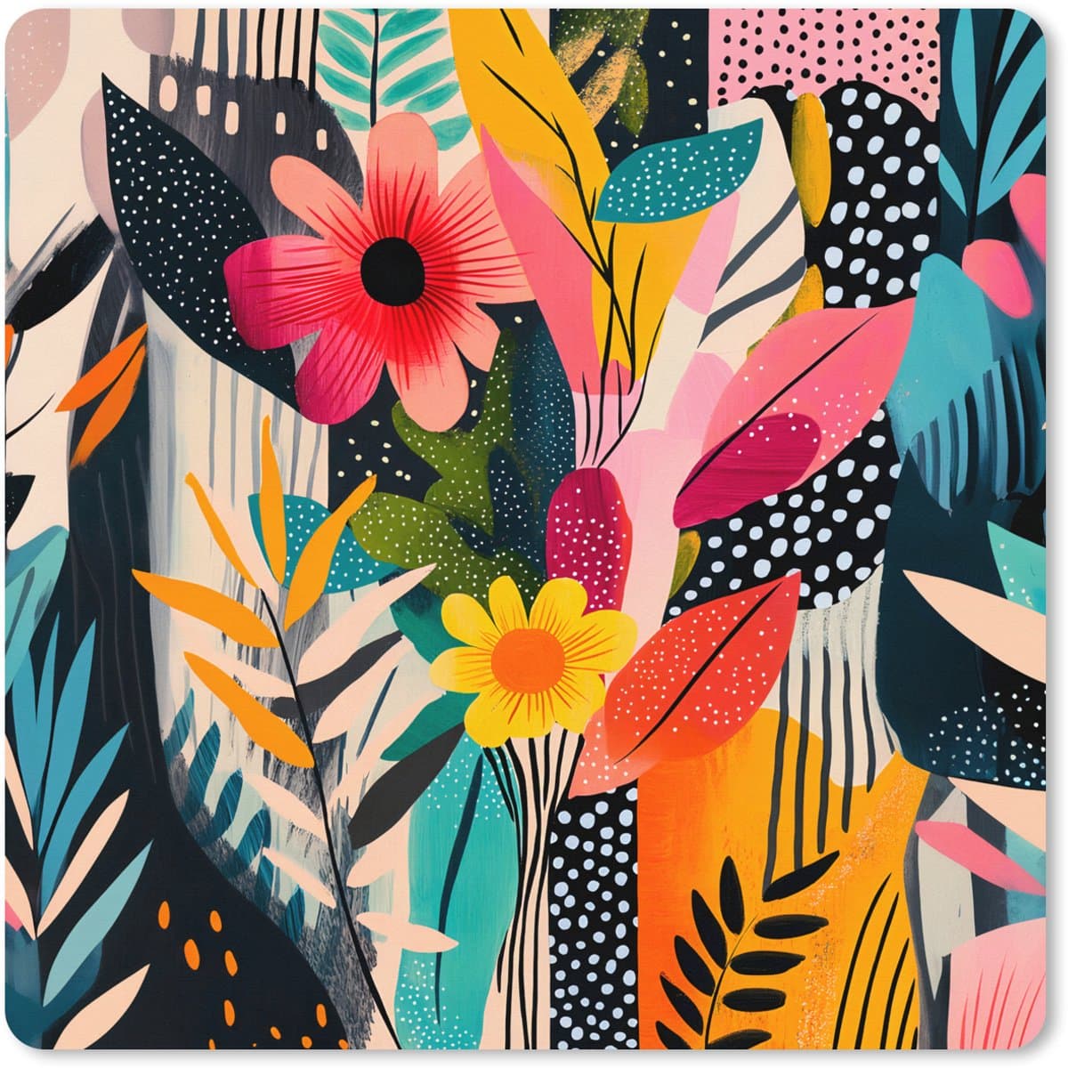 Muismat XXL 40x40 cm - Bureau onderlegger - Bureau mat Schilderij - Abstract - Bloemen - Roze - Bureaumat - Gaming mousepad xl - Bureaulegger groot - Computer deskmat