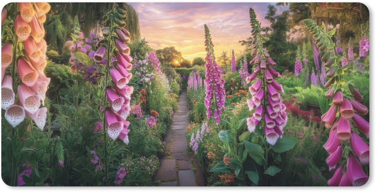 Muismat XXL 80x40 cm - Bureau onderlegger - Bureau mat Vingerhoedskruid - Bloemen - Tuin - Bureaumat - Gaming mousepad xl - Bureaulegger groot - Computer deskmat