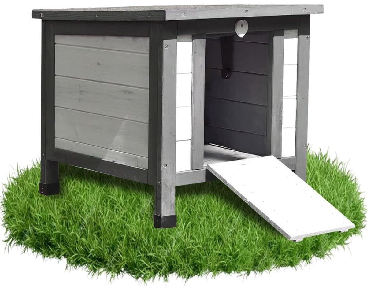 CRLYN® Kattenhuis voor Buiten - Kattenhok - Kattenren - Kattenbench - Wit en Grijs