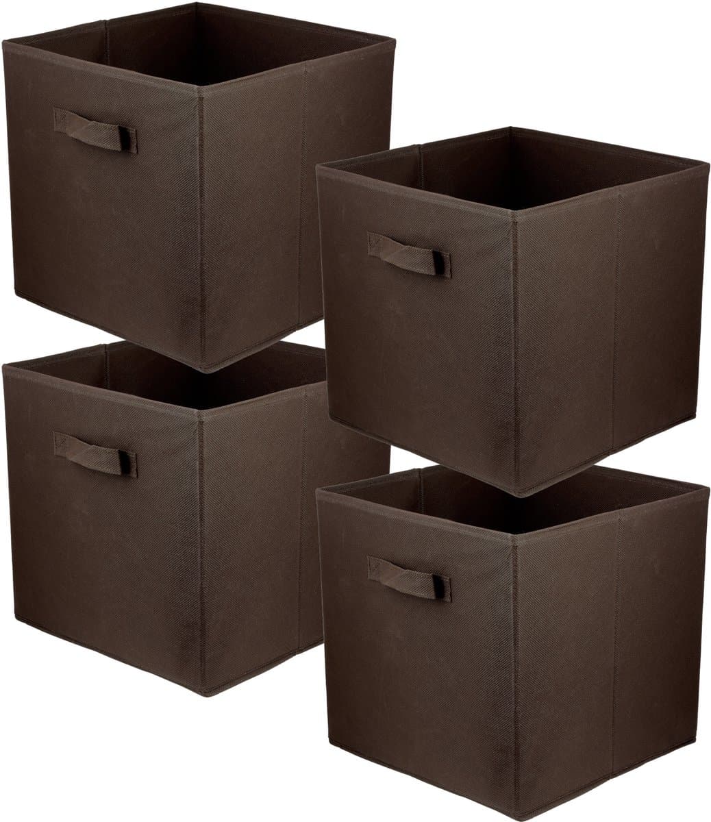 LAVITA® Opbergmand Textiel - 31x31x31 Donkerbruin 4 Stuks - Opbergbox Kast Organizer Opbergdoos - Kastlade Verdeler Voor Kleding Ondergoed Badkamer Kledingkast - Vouwdoos Stoffen Doos Opbergdozen