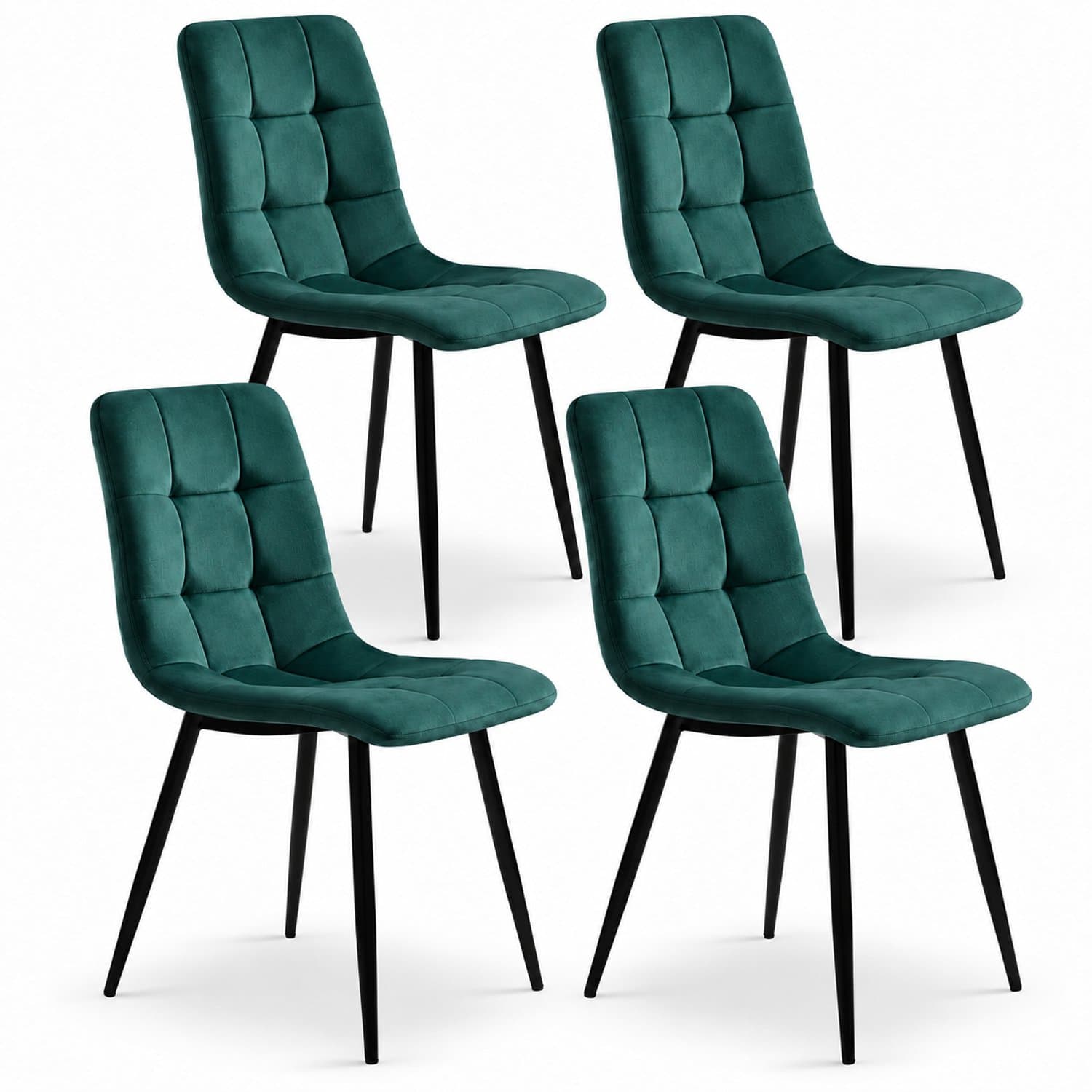 Luxevo Velvet Eetkamerstoelen Set van 4 – Velours Stoelen met Metalen Poten – Ergonomisch & Draagkracht 150 kg – Groen