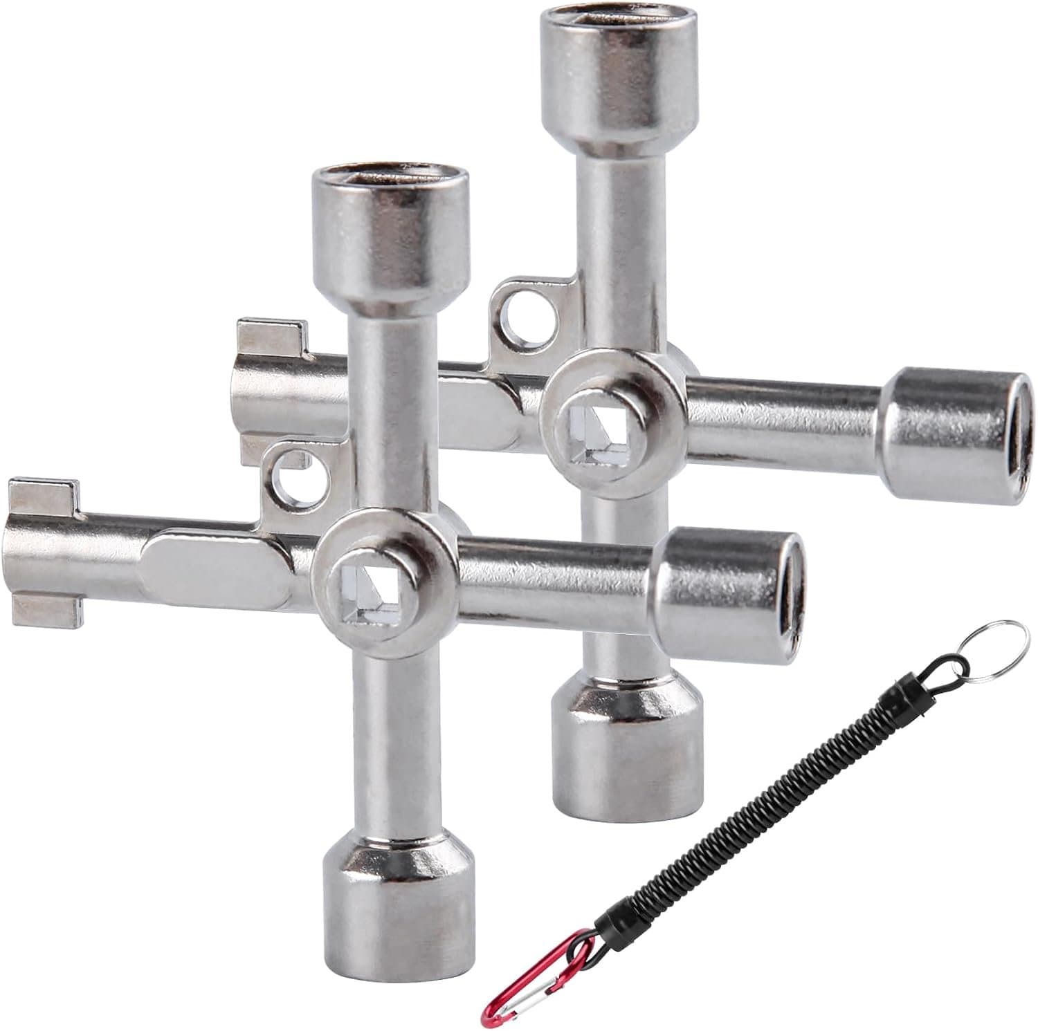 4 Way Utility Wrench with Lanyard Electrical Cabinet Panel Keys Multifunctional Water Key Set Water Tap Key Sillcock - ShopVlot