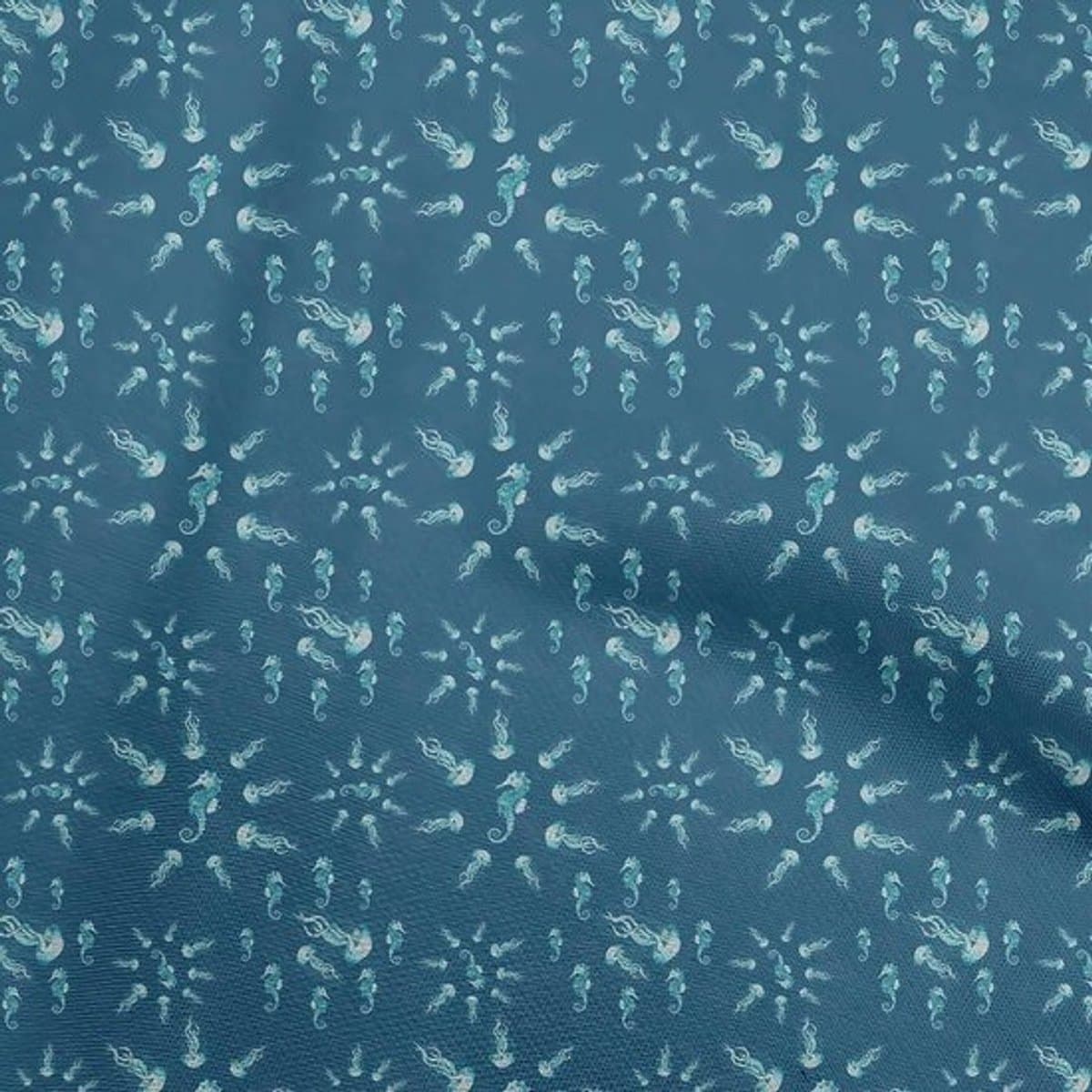Katoen Cambric Stof Zeedessin per Meter - Blauwgroen Textiel