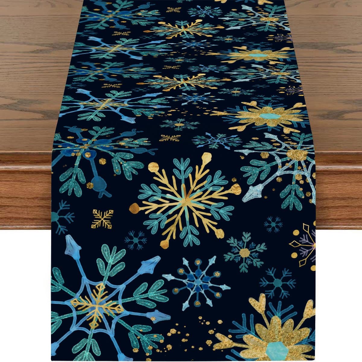 Zeshoekige tafelloper met sneeuwvlokkenmotief, seizoensgebonden decoratie Geschikt voor keuken en eettafel, Geschikt voor gezellige familiebijeenkomsten in de buitenlucht, 33x180 cm