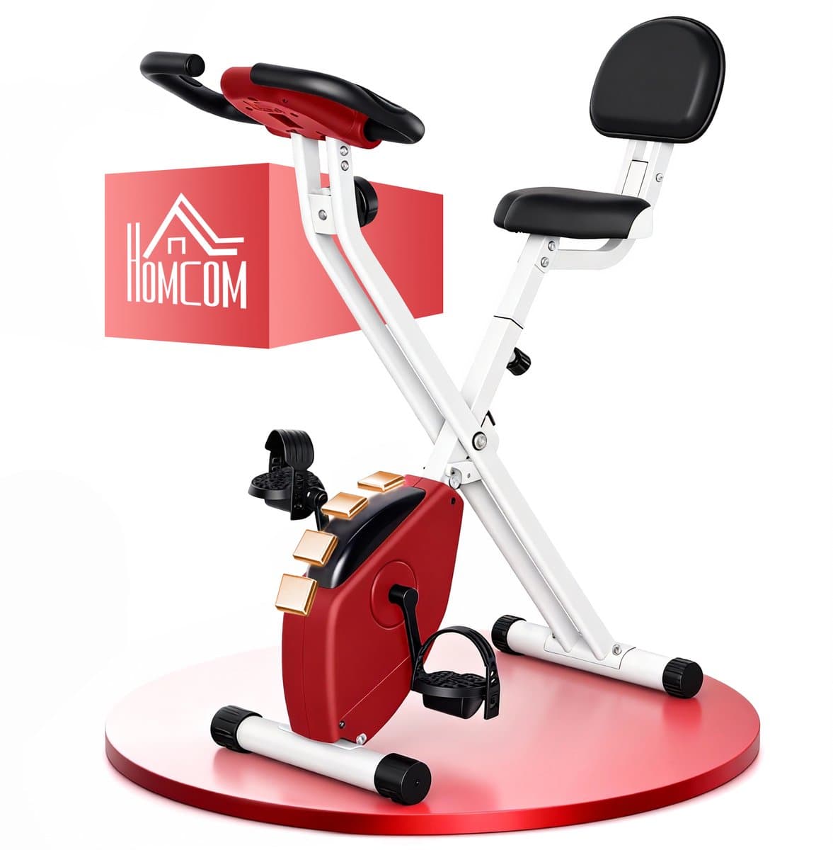 HOMCOM-Fitnessbike-Stahl, ABS, kunststoff-43B x 97T x 109H cm-Rot+Weiß