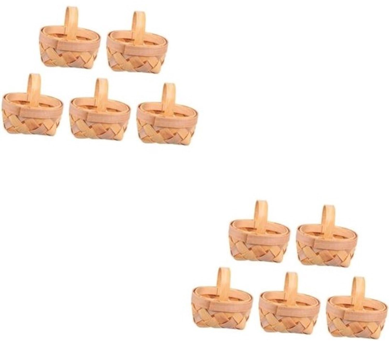 Handgeweven mandjes - Opbergmandjes van rotan - Decoratief gebruik - Natuurlijke stijl - 10 stuks - Houtkleur