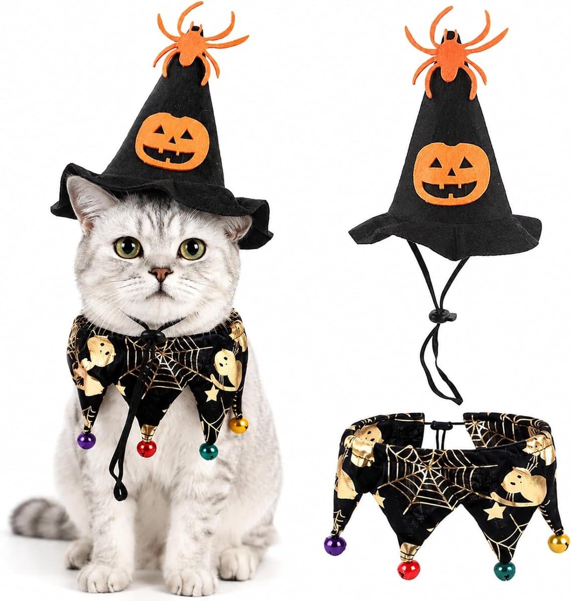 2 stuks Halloween hondenkostuum, heksenhoed en slabbetje bel (A)