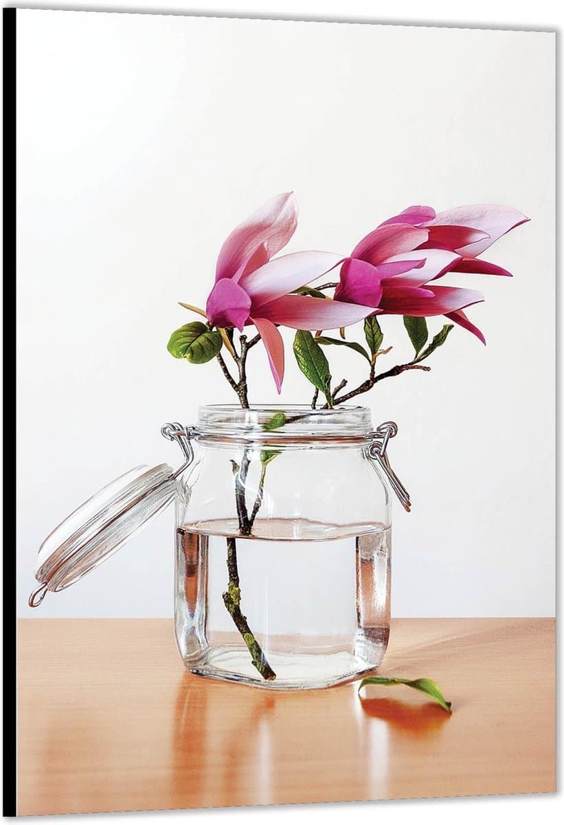 KuijsFotoprint - Schilderij - Takje In Water - Groen, Roze En Beige - 40 X 30 Cm