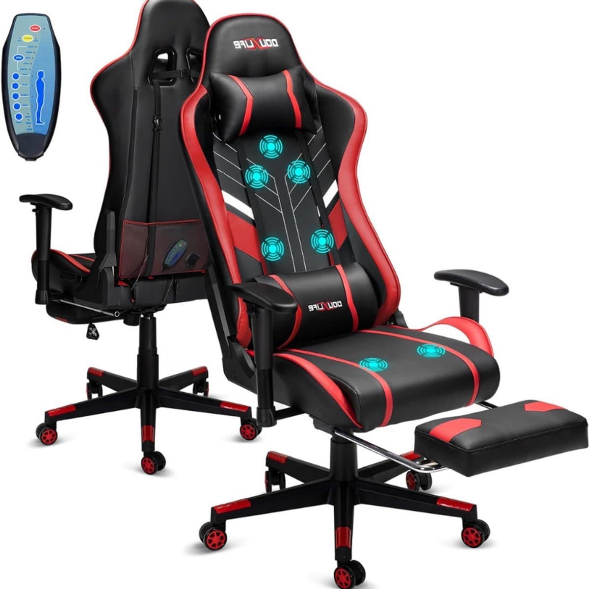Thuys – Gamingstoel – Met 7 – Punts Massage – Bureaustoel Met Voetensteun – Belastbaar Tot – 180 Kg – Zwart – Rood