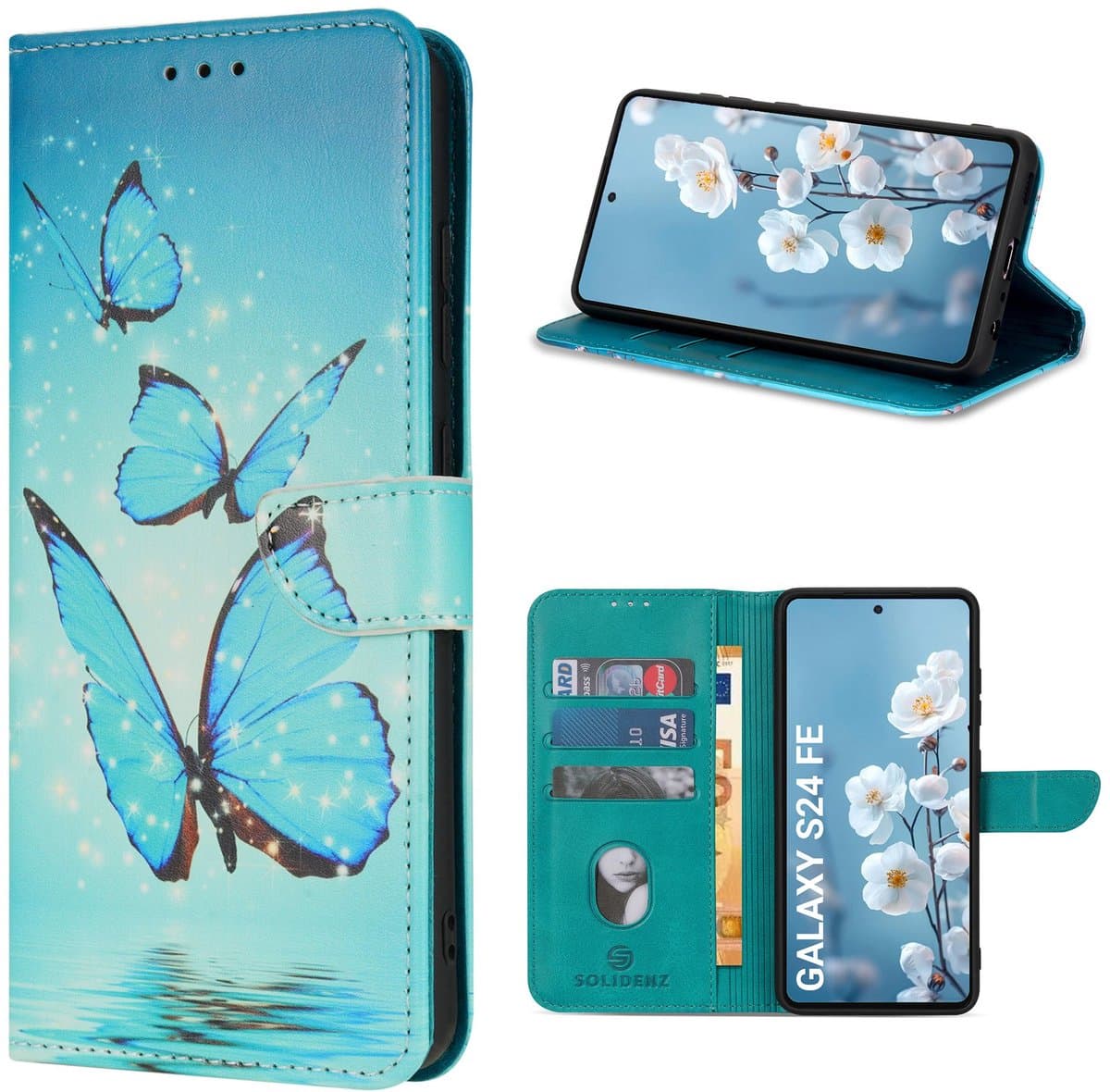 Solidenz Bookcase geschikt voor Samsung Galaxy S24 FE hoesje - S24 FE Telefoonhoesje met Pasjeshouder - Vlinders