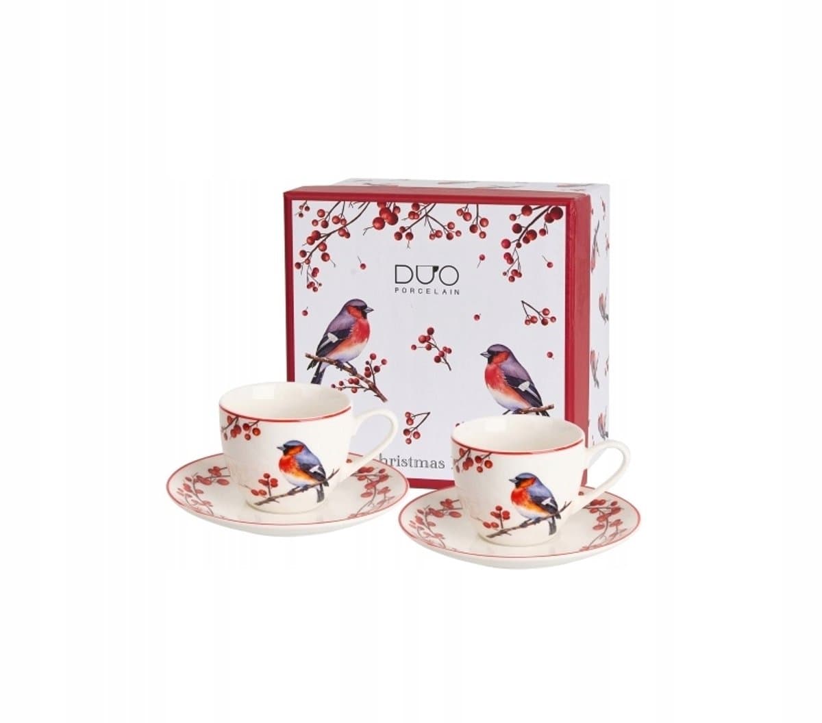 Porseleinen Espressokopjes Kerst Vogels 2 stuks