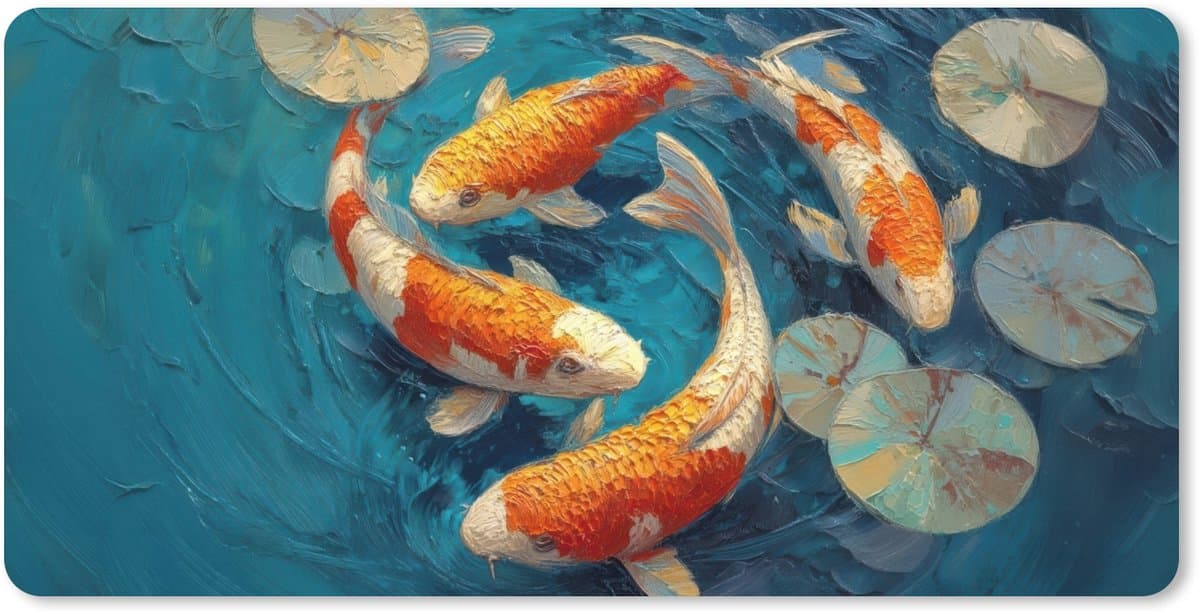 Muismat XXL 80x40 cm - Bureau onderlegger - Bureau mat Vissen - Waterlelies - Oranje - Water - Bureaumat - Gaming mousepad xl - Bureaulegger groot - Computer deskmat