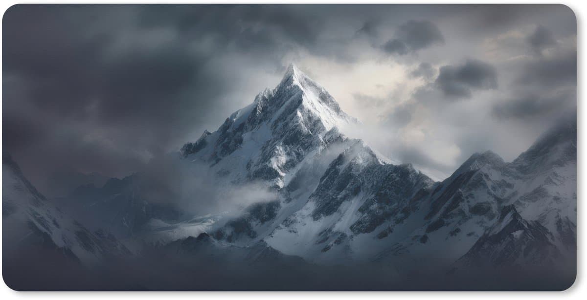 Muismat XXL 120x60 cm - Bureau onderlegger - Bureau mat Sneeuw - Berg - Wolken - Bureaumat - Gaming mousepad xl - Bureaulegger groot - Computer deskmat