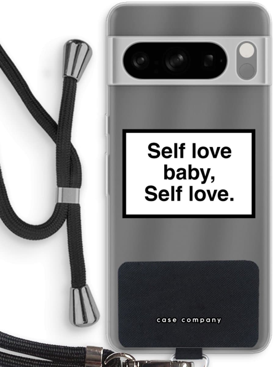 Case Company® - Hoesje met koord geschikt voor Google Pixel 8 Pro hoesje met Koord - Self love - Telefoonhoesje met Zwart Koord - Bescherming aan alle Kanten en Over de Schermrand