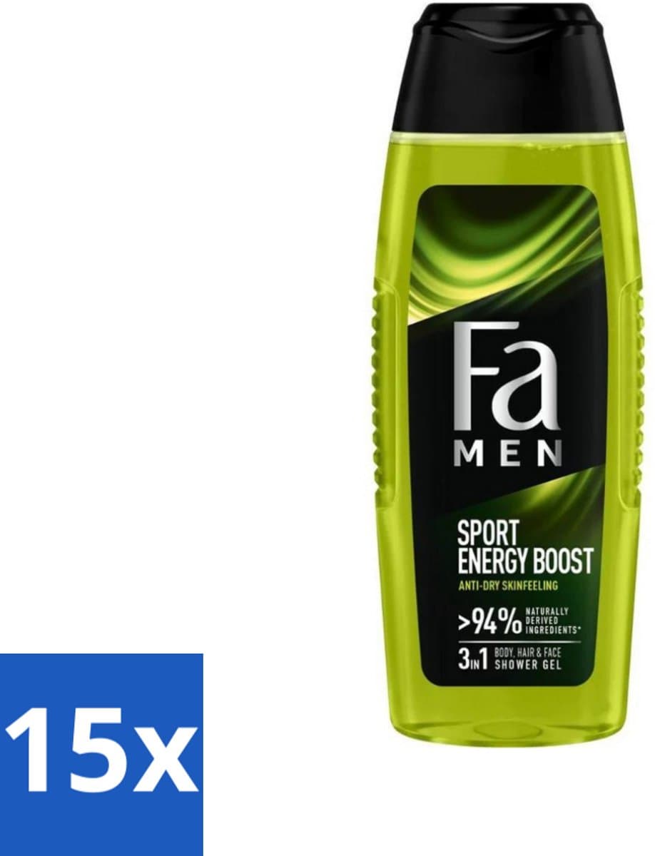 Fa Men - Sport Energy Boost - Doucemiddel - Voor Lichaam, Haar & Gezicht - 250 ml - Bulkverpakking - 15 stuks