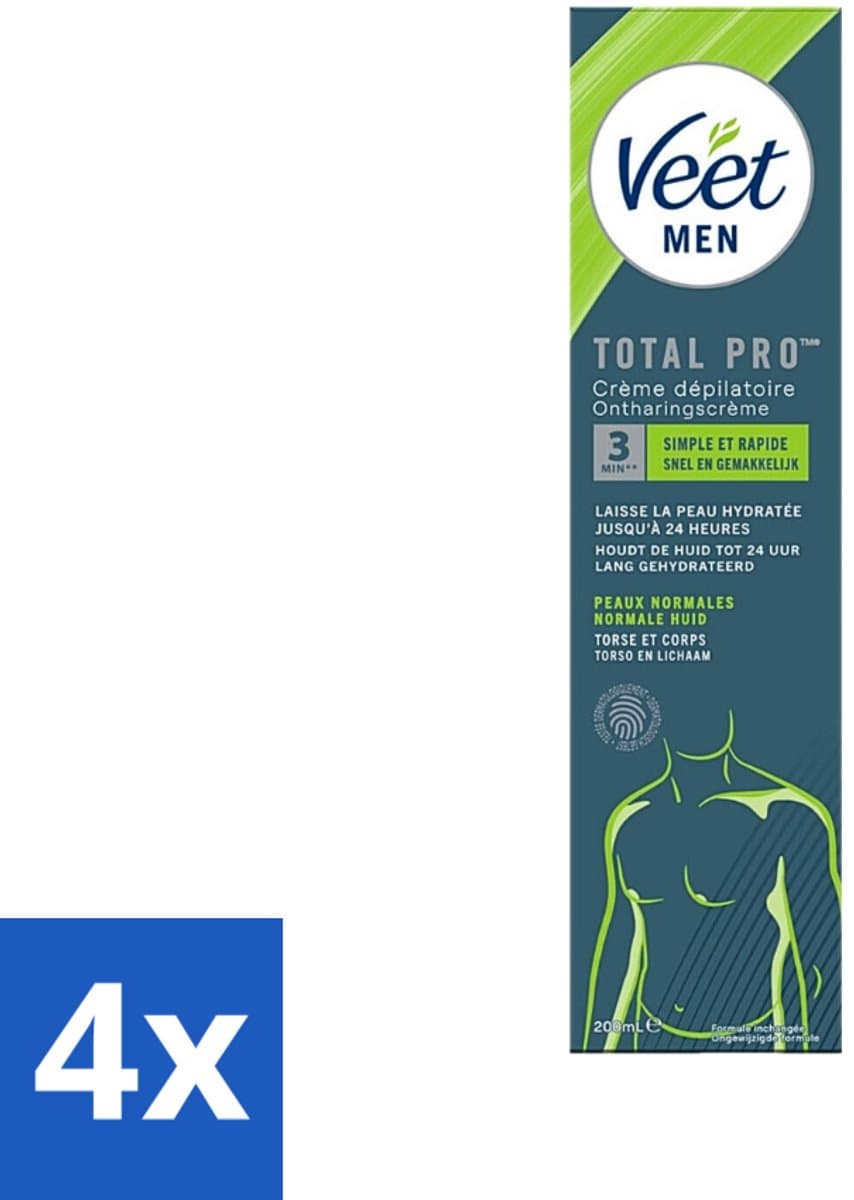 4 x Veet for Men - Ontharingscreme - Normale Huid - 200ml - Ontharingscrème - Mannen - Gladde Huid - Haargroei Remmen - Veet