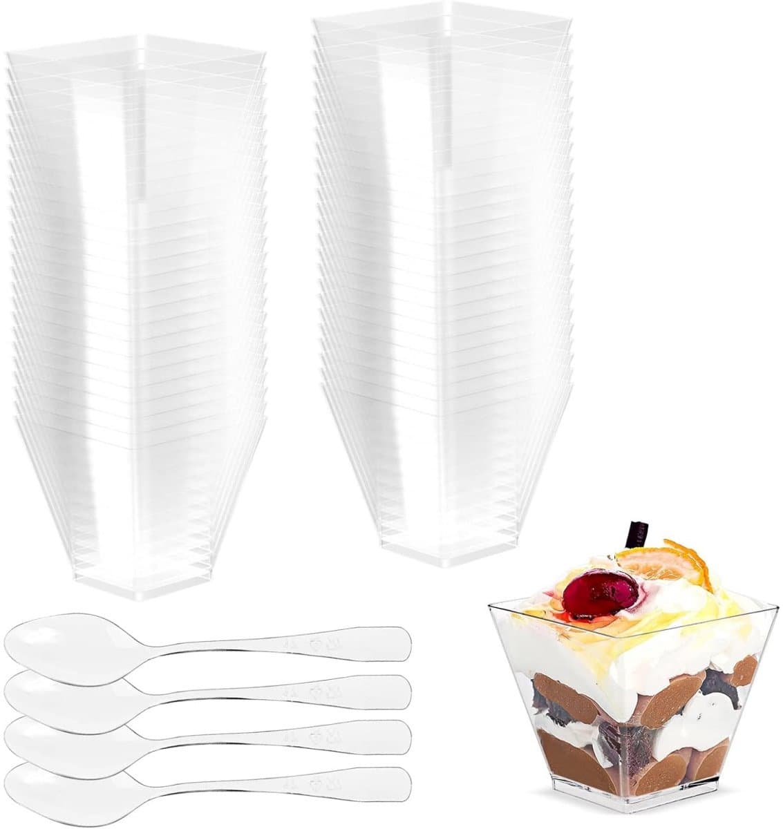 TOVBMUP 50-pack - Dessertbekers - 50 lepels - 60 ml - Dessertkomset - Herbruikbaar - Geschikt voor mousse, pudding, ijs, eten, desserts, feesten, picknicks