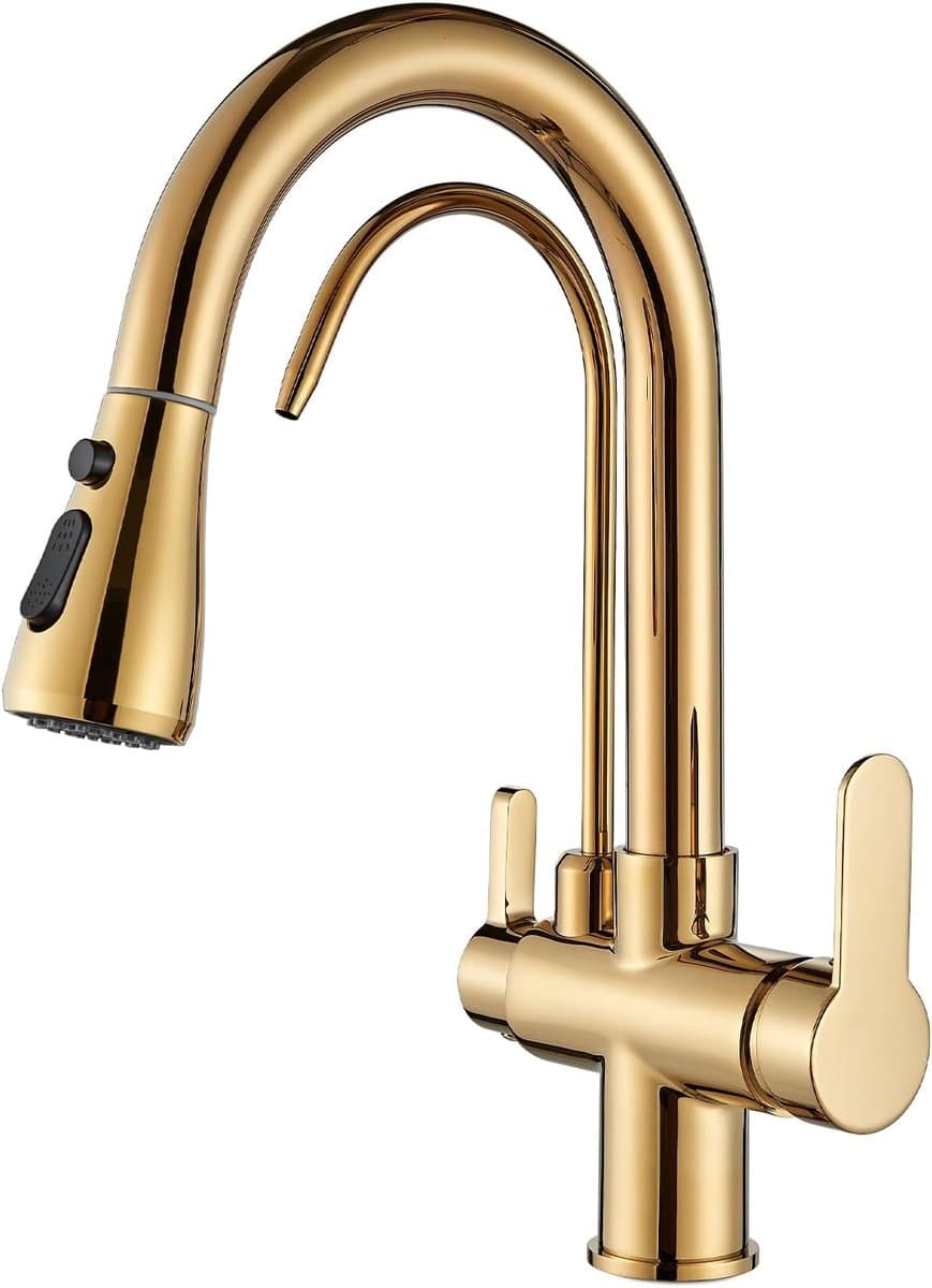 Keukenkraan kraanmenger keukenspool 3 banen goud met Spray afneembaar 360 graden draaiende keukenkraan kraanmenger dubbele greep 3 modi Spray kraanmenger keukenspool