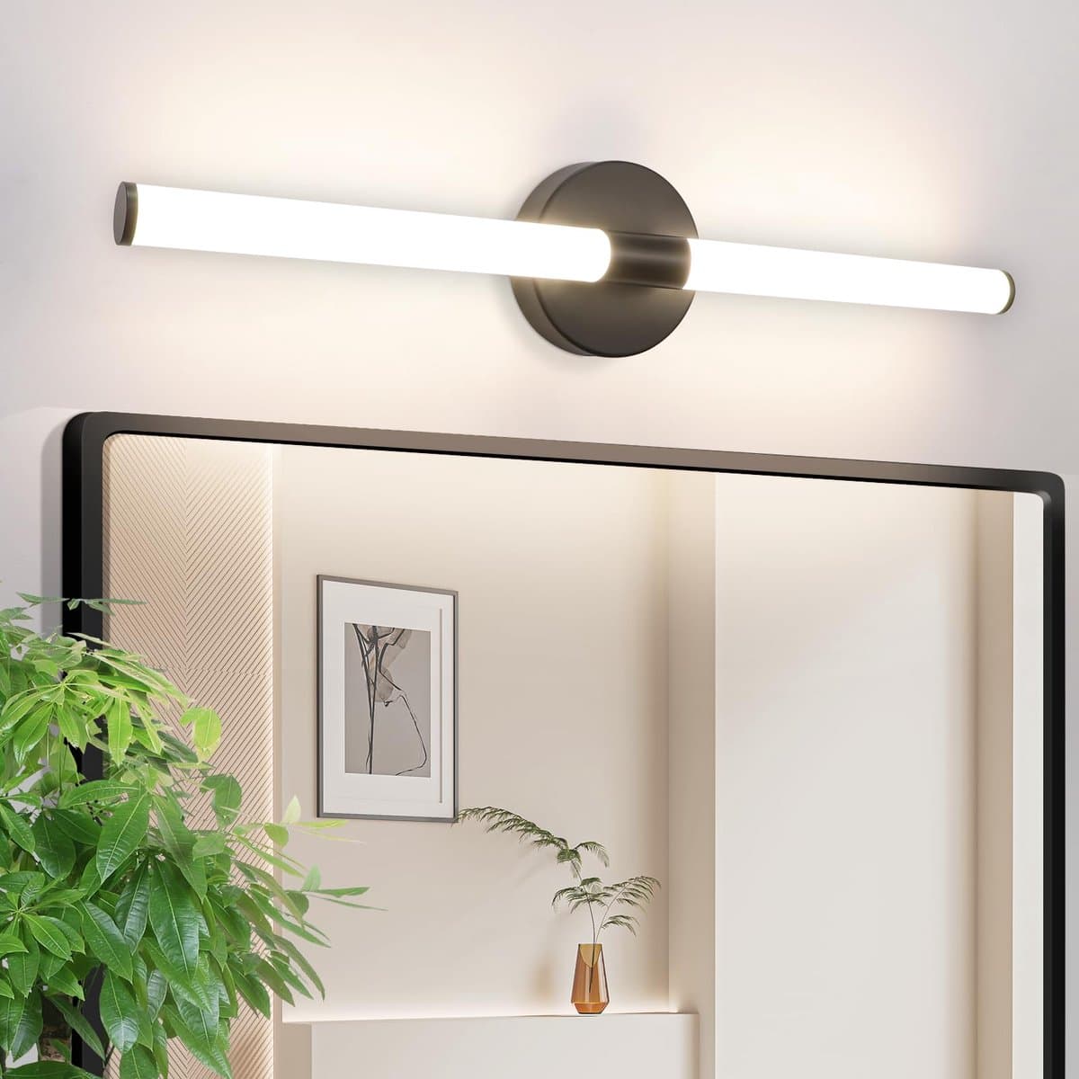 Glitzerlife - Wandspots - Badkamerwandlamp - IP44 Wasserdicht - 8W 4000K Neutraal Wit - PC Materiaal - Modern Design - Ø60cm - Zwarte schijf