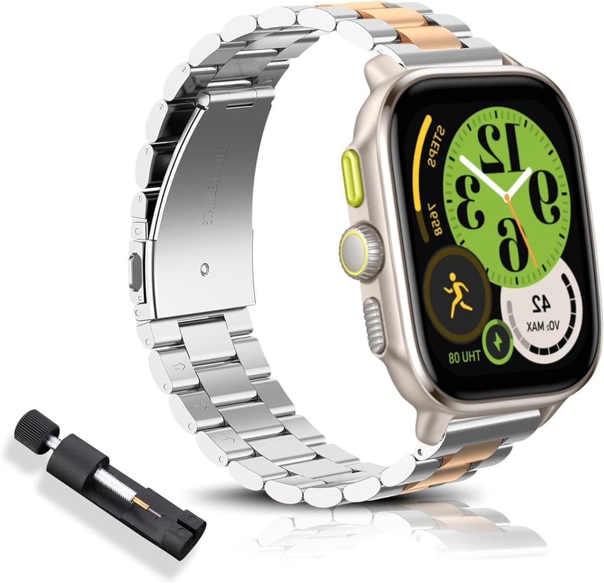 Cosensi - Reservearmband voor Amazfit smartwatches - 20 mm roestvrijstalen horlogeband - zilverkleurig - compatible met diverse modellen.