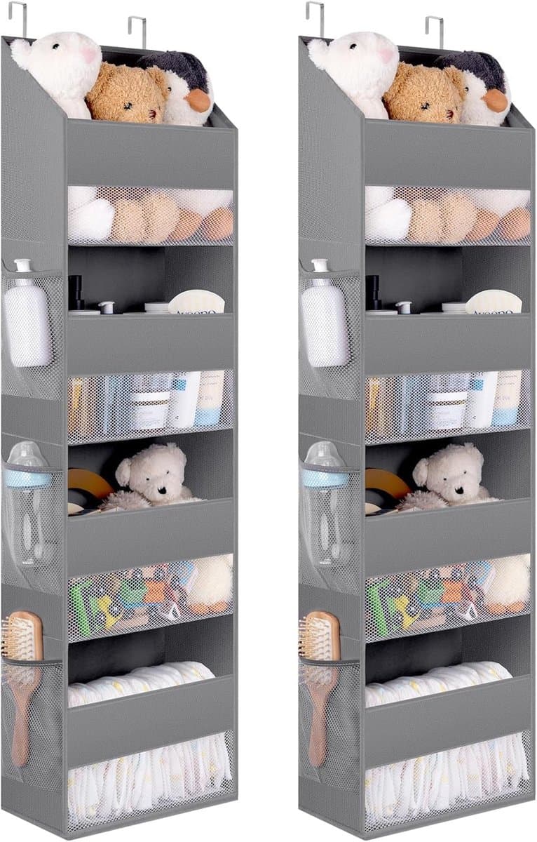 Famanu – Deurorganizer met 4 vakken, hangende opbergorganizer met zijvakken, ruimtebesparend voor slaapkamer en badkamer, grijs
