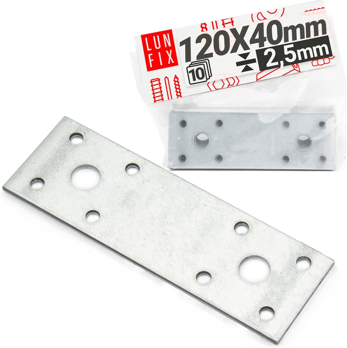 LUN FIX - Staalverbinder - Geperforeerd plaat - 120x40x2,5 - 10 stuks - Verzinkt