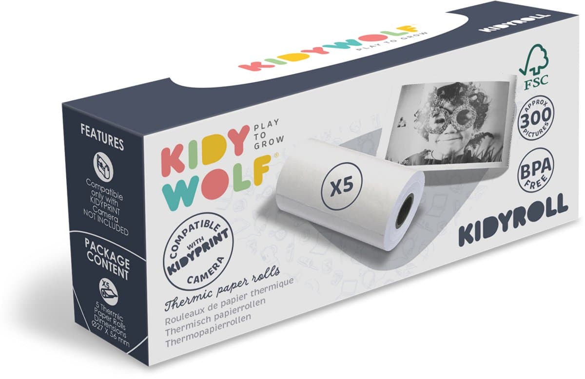 Bundel Kidywolf Camera met thermische printer Roze + Refill 5 rolletjes Klassiek