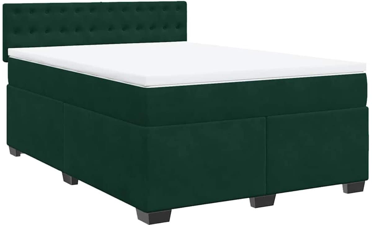 vidaXL - Boxspring - met - matras - fluweel - donkergroen - 140x190 - cm