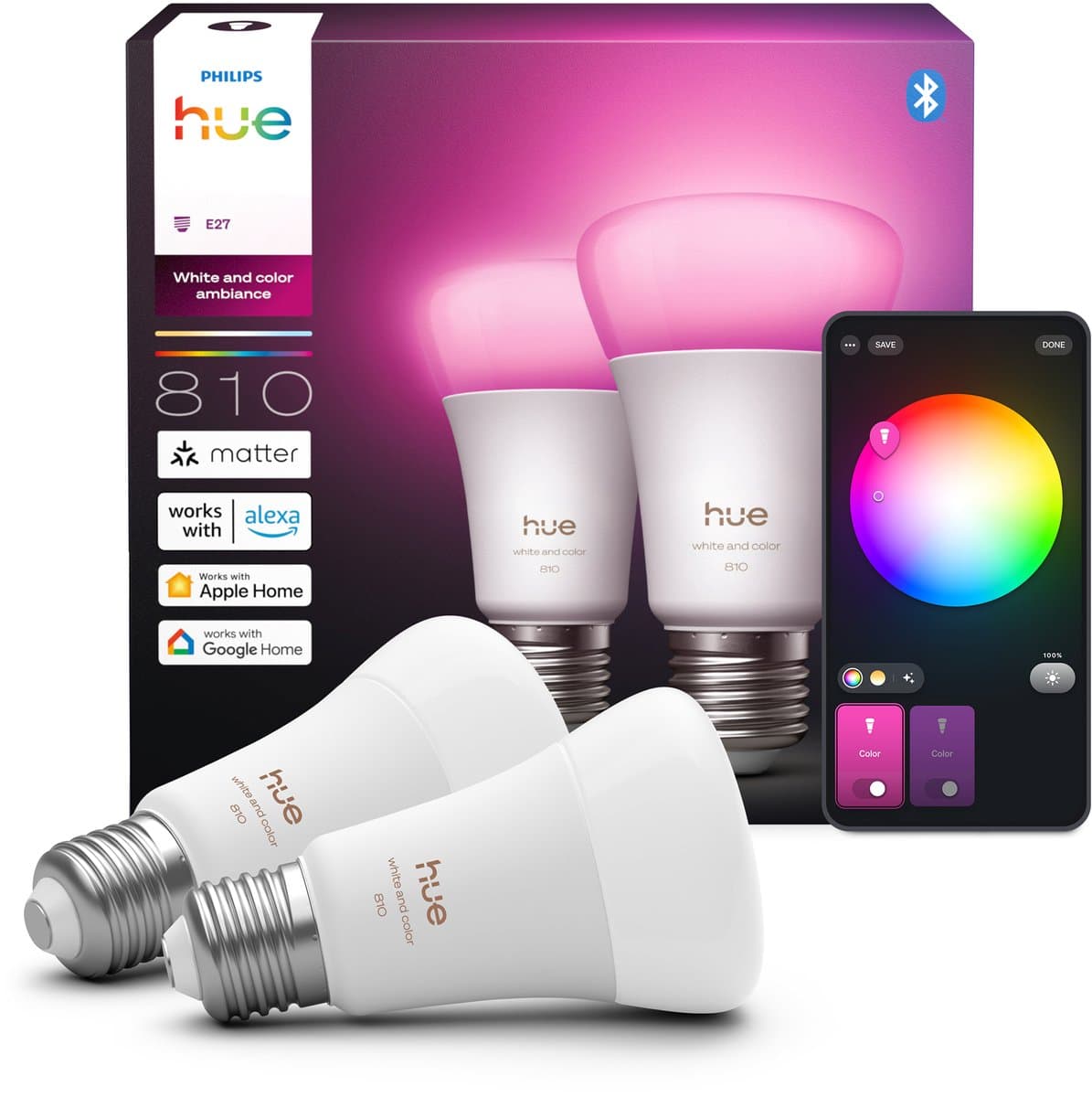 Philips Hue A60 White and Color E27 810lm 2-pack