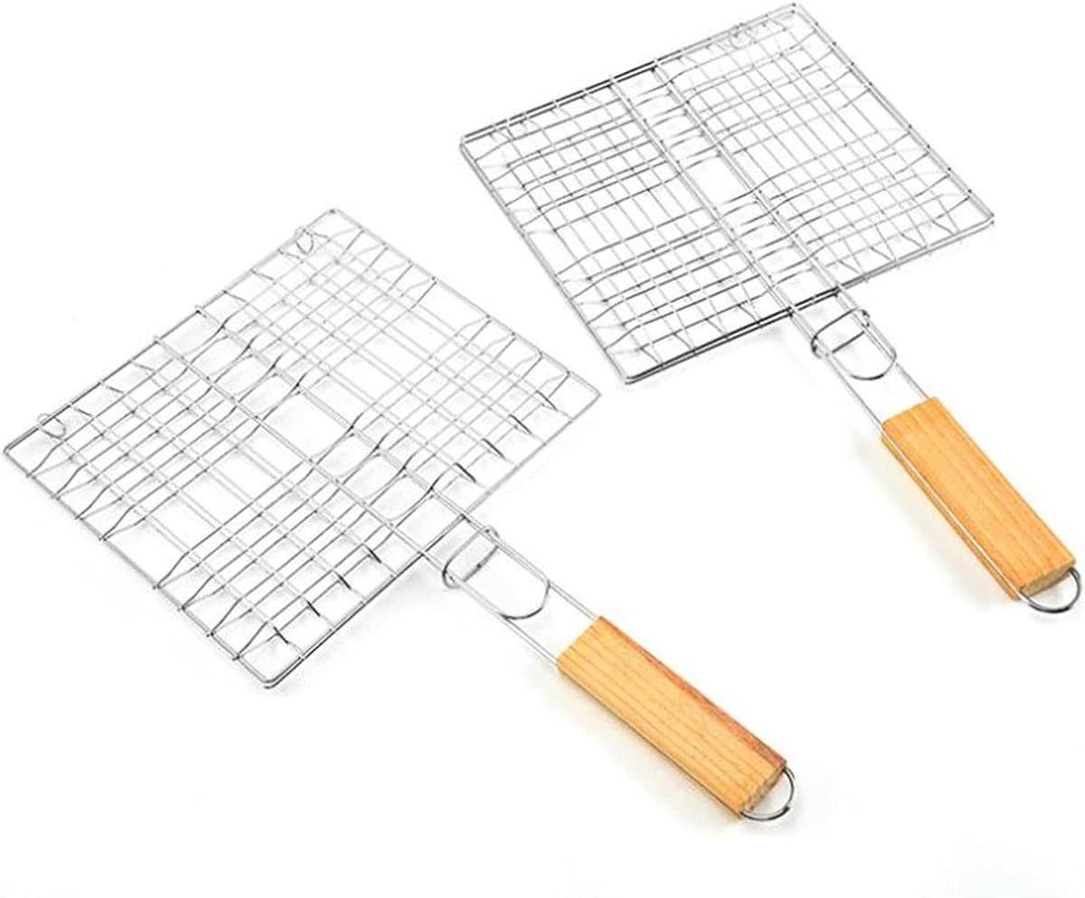 Portable Barbecue Mesh Clamp Grill Basket - 2 Pcs, Foldable Stainless Steel BBQ Fish Grill Basket for Vegetables and Shrimp