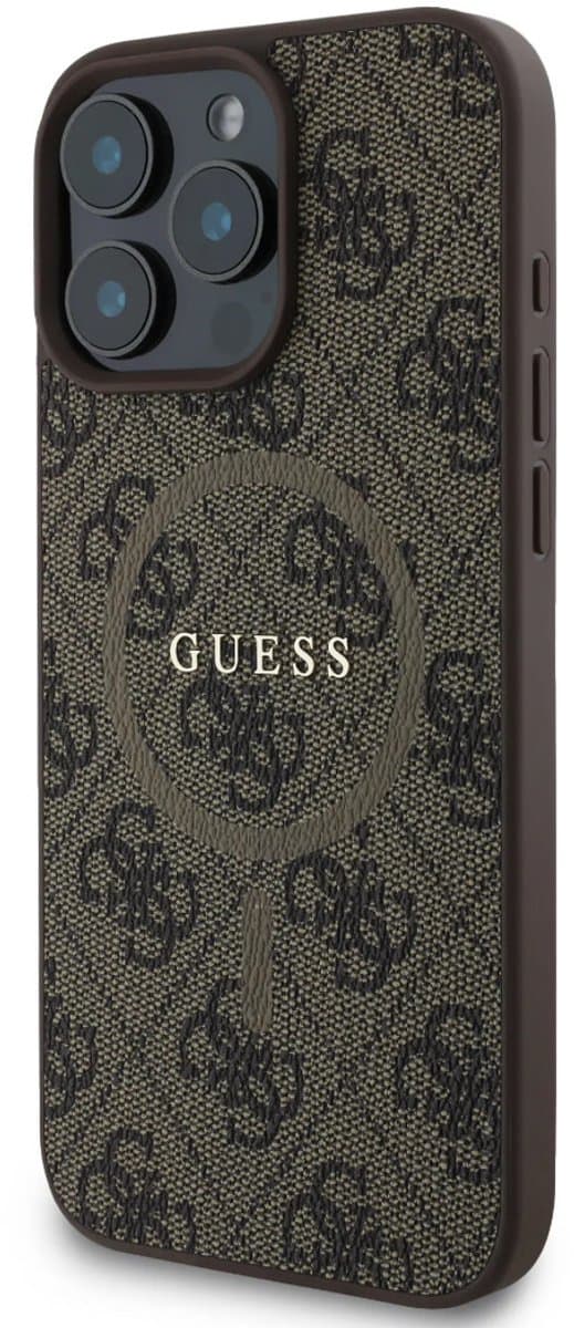 GUESS, Beschermhoes Geschikt voor Apple iPhone 16 Pro MagSafe bedrukt 4G, Bruin