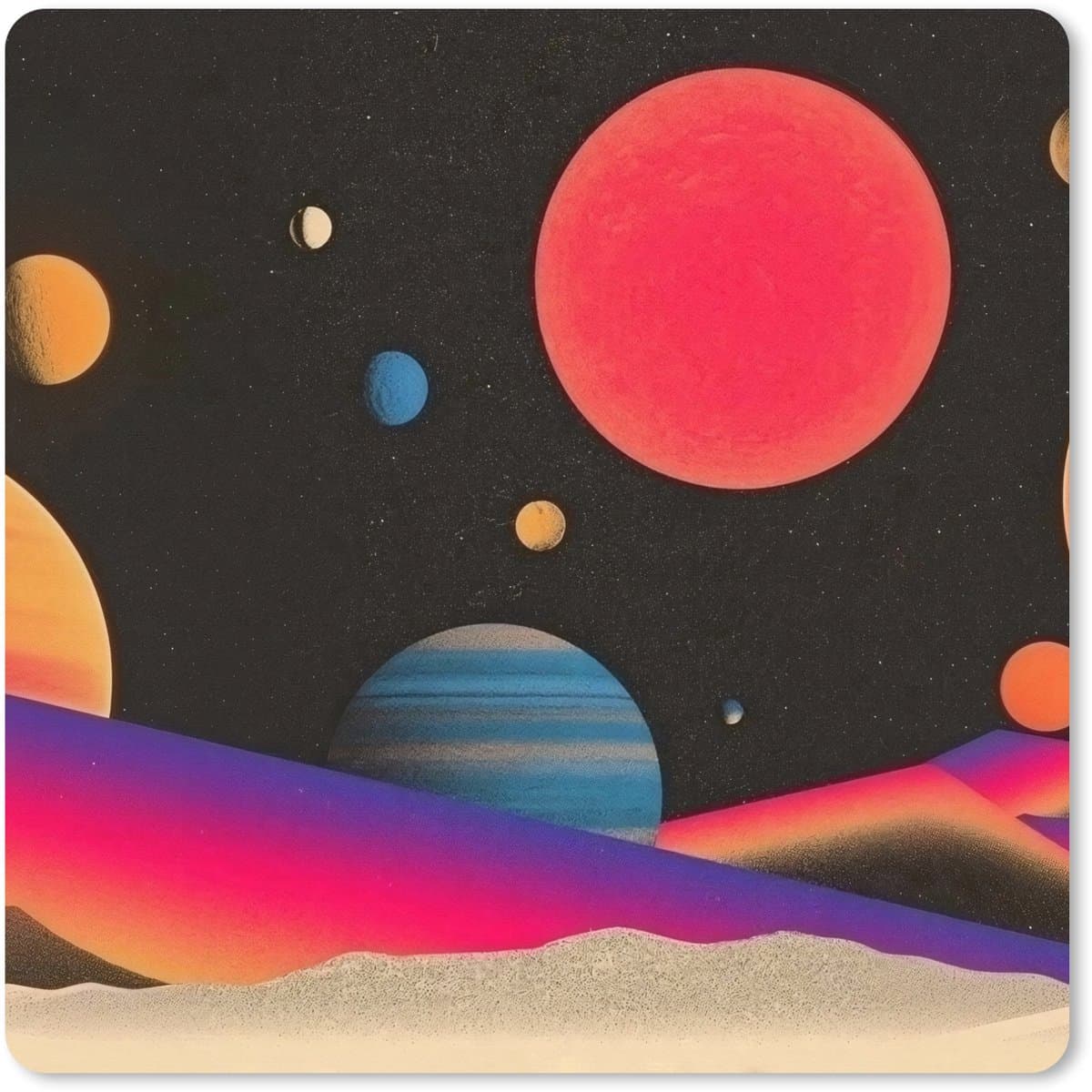 Muismat XXL 80x80 cm - Bureau onderlegger - Bureau mat Hemel - Planeten - Felgekleurd - Bureaumat - Gaming mousepad xl - Bureaulegger groot - Computer deskmat
