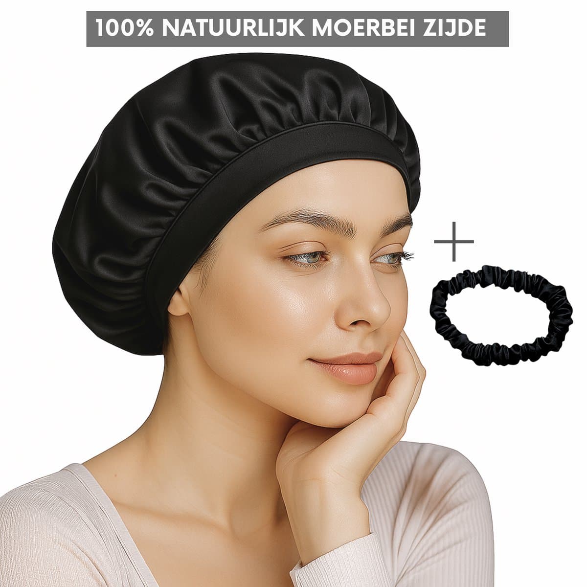 ZoeZo Design - Slaapmuts 100% Zijden - Silk Bonnet - Medium - Zacht & Stralend haar - Zijden Haarmuts - Haarnet - Anti-Klit - Zwart - Moerbei Zijde