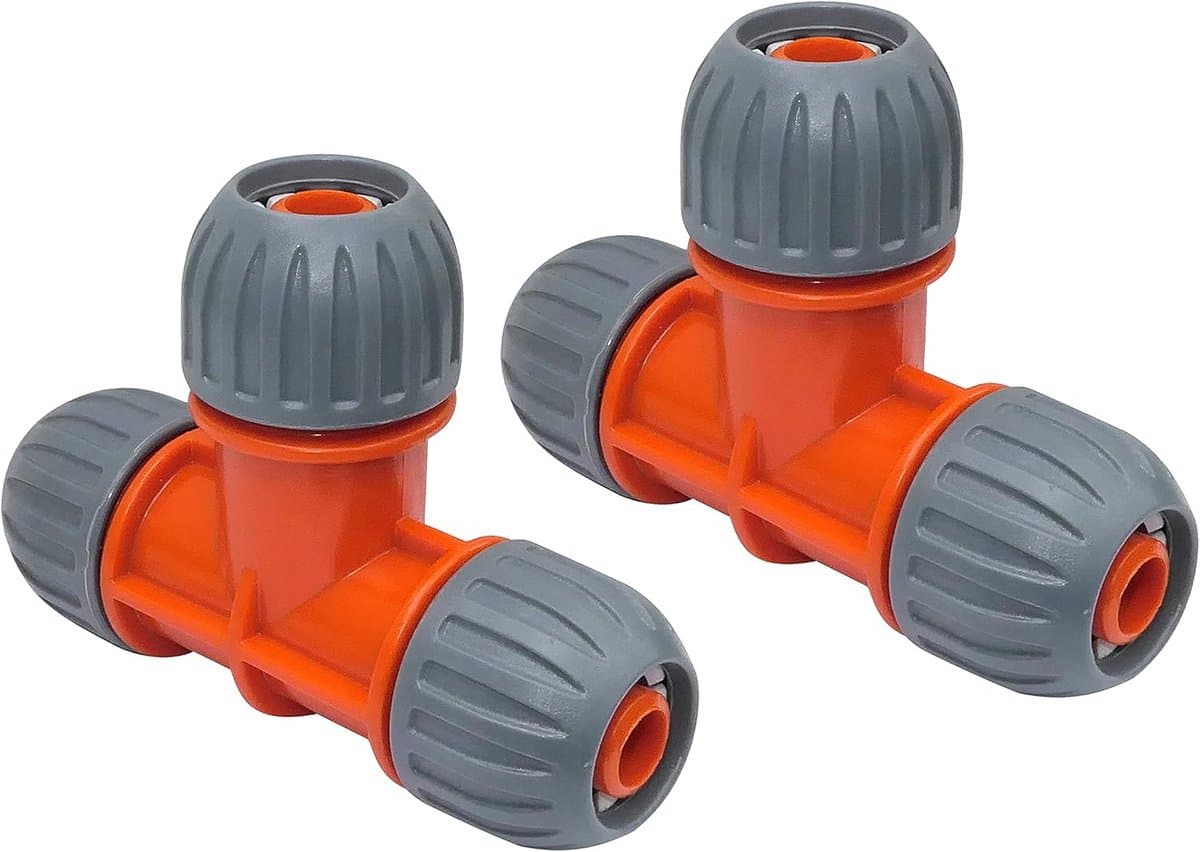 Set van 2x 3-weg T-stuk Tuinslangkoppeling 13 mm Kunststof Snelkoppeling voor Irrigatie