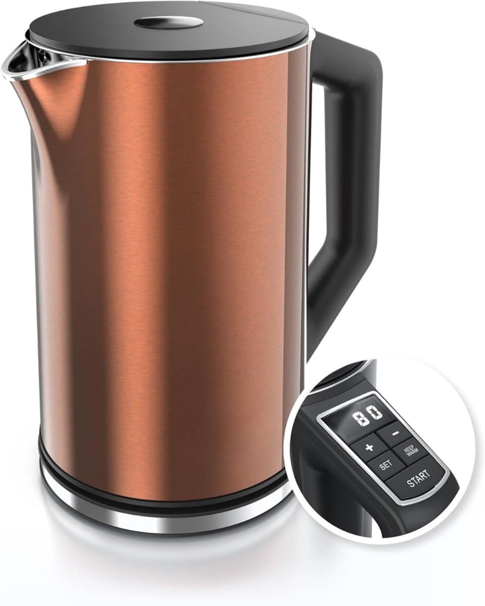 SCH® Waterkoker met Temperatuurregeling - Waterkoker - Bruin - ‎15cm x 22cm x 24cm