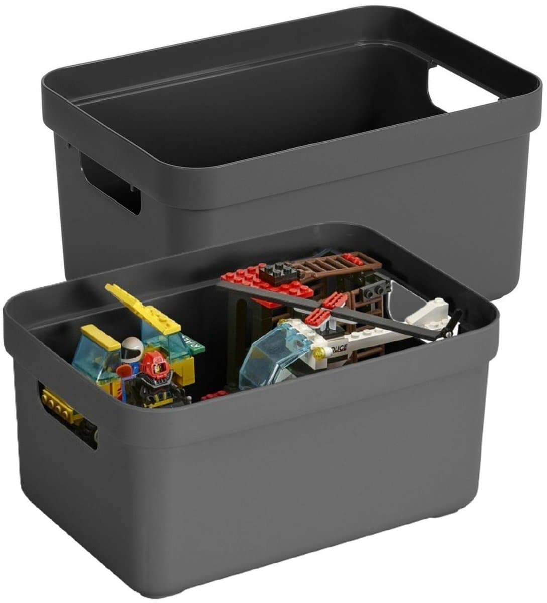 Sunware Opbergboxen Sigma - kunststof - antraciet - 4x box met inhoud - 5 liter - 25 x 18 x 12 cm - opslag manden - bakken