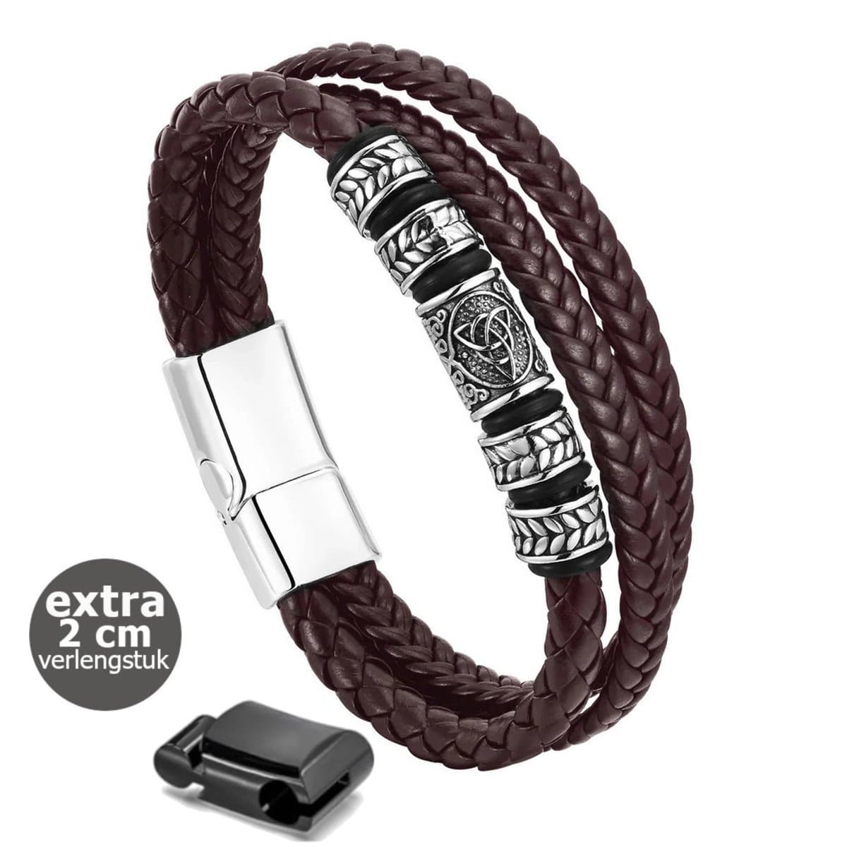 KHRONOX® Armband, Armband Heren, kh06 23 cm BRUIN, Natuurstenen, Armbanden, Leren Armband Heren, Leren Armband, Leren Armbanden, Armbandje, Kunstleer, Mannen, Magnetische Sluiting, + 2 CM Verlengstuk, Verjaardag, Vaderdag, Valentijnsdag, Cadeautje