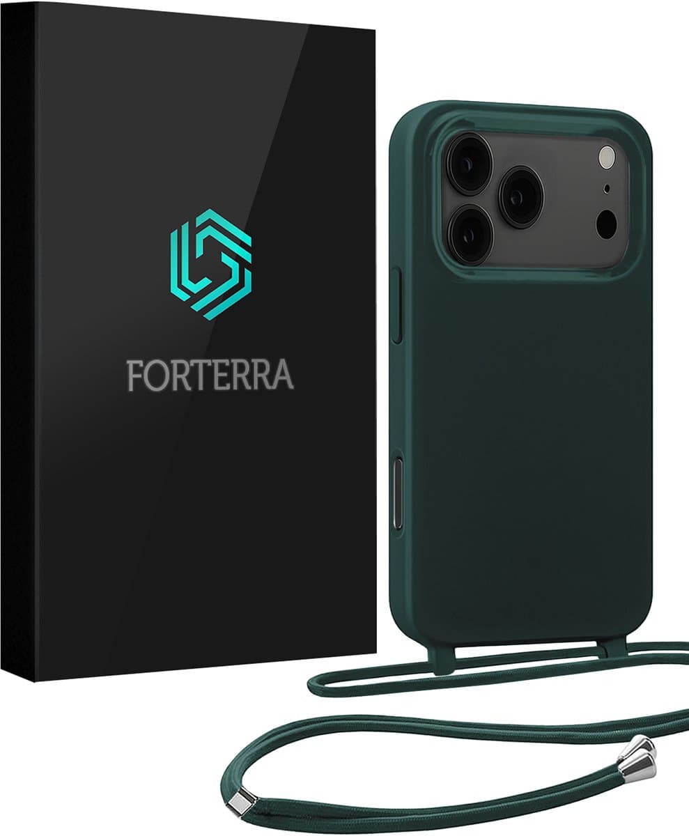 Hoesje Geschikt voor iPhone 17 Pro Max Case Siliconen Hoes Met Koord - Hoes Geschikt voor iPhone 17 Pro Max Met Telefoonkoord Hoesje Backcover - Donkergroen