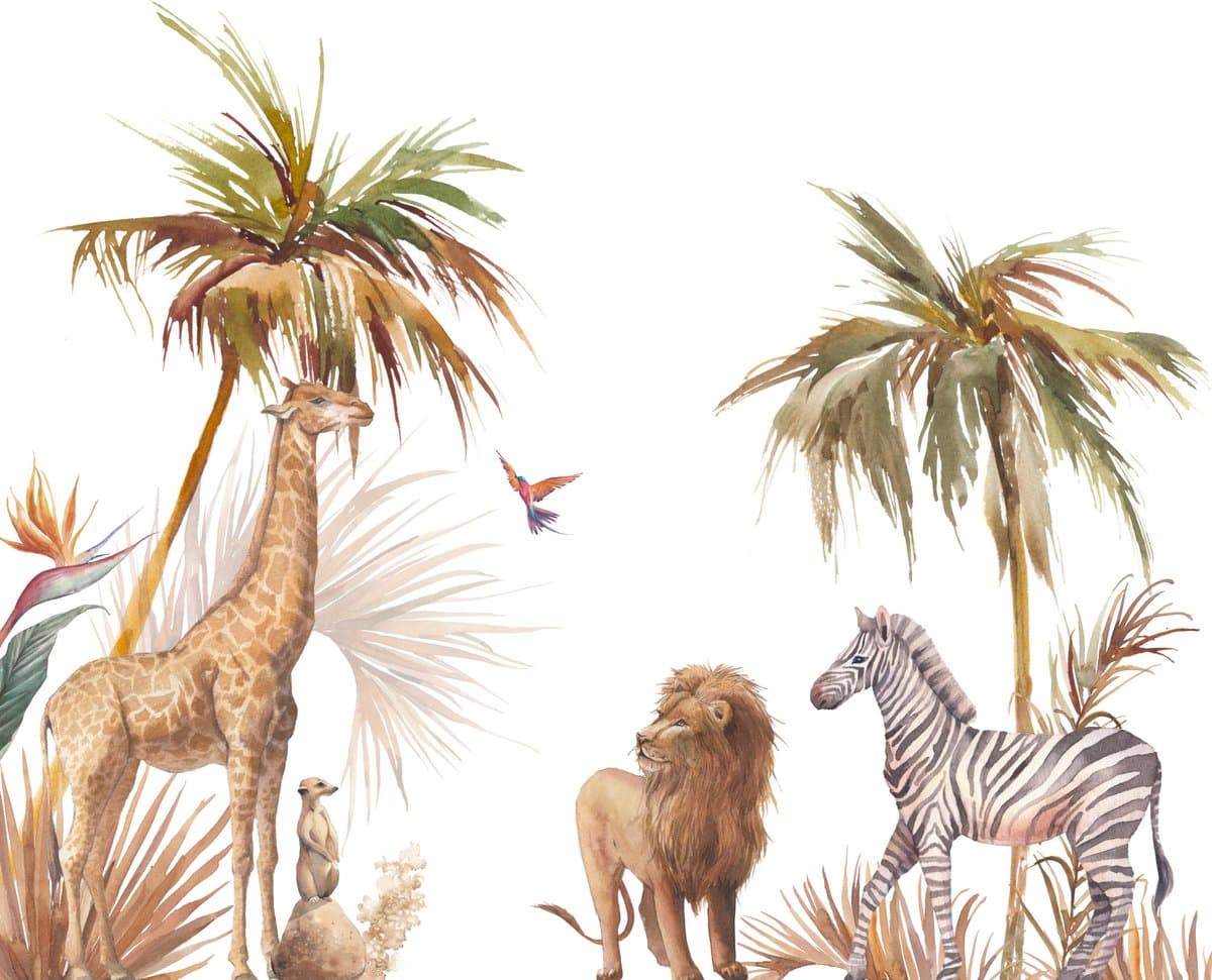 312cm X 219cm - Fotobehang - Safari dieren, premium print, inclusief behanglijm