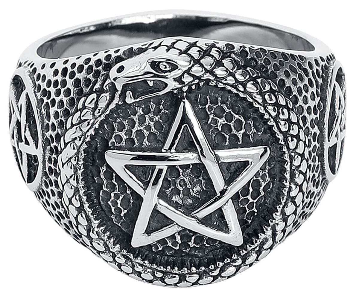 etnox Schlangen Pentagramm Unisex Ring - zilverkleurig - 56