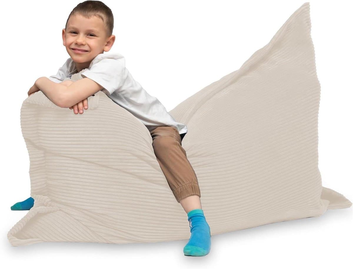 Zitzak Corduroy - Vloerkussen Poef - Ontspannen Zitten - Hoogwaardige Corduroy Stof - 180x140 cm - Crèmekleurig