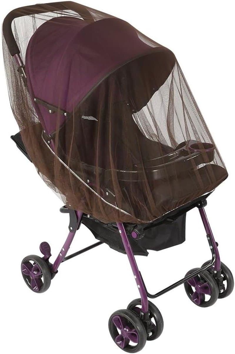 Kinderwagen Beschermingsgaas - Muggennet Baby - Insecten Buiten Houden - Elastische Band Ontwerp - 150 cm Diameter - Koffie