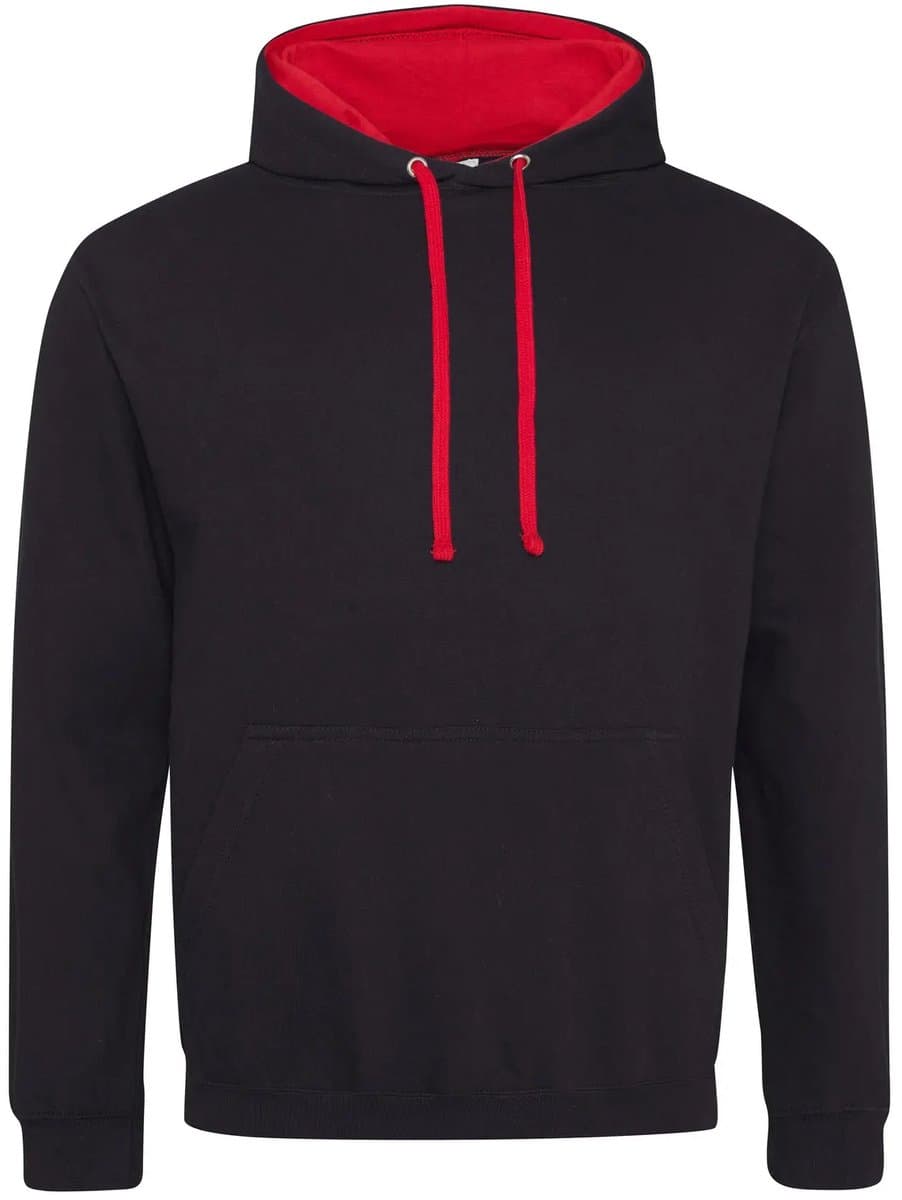 Just Hoods Varsity Hoodie JH003 - JET BLACK/FIRE RED - S