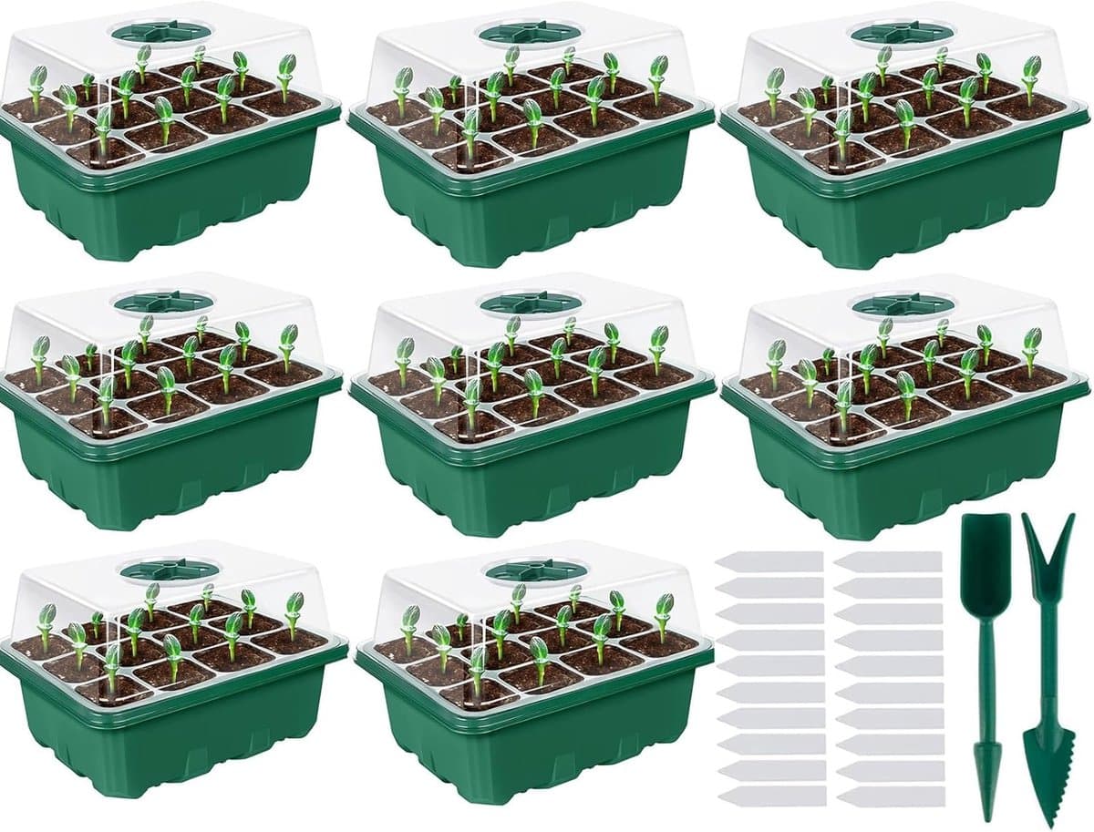8 stuks kamerbroeikas kweekdoos, zaaigoed, starter, tray 96 cellen, mini-broeikas, kweekset, zaaigoed, starter, tabletten, mini-propagator voor zaailingen, planten (groen)