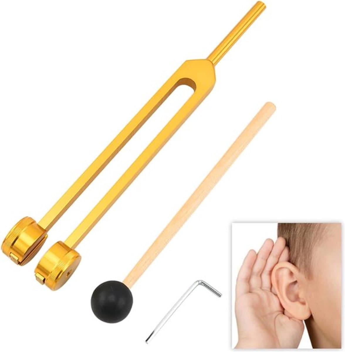 Stemvork 128 Hz met hamer - aluminiumlegering - geluidstherapie - chakra-therapie - stressverlichting - goud