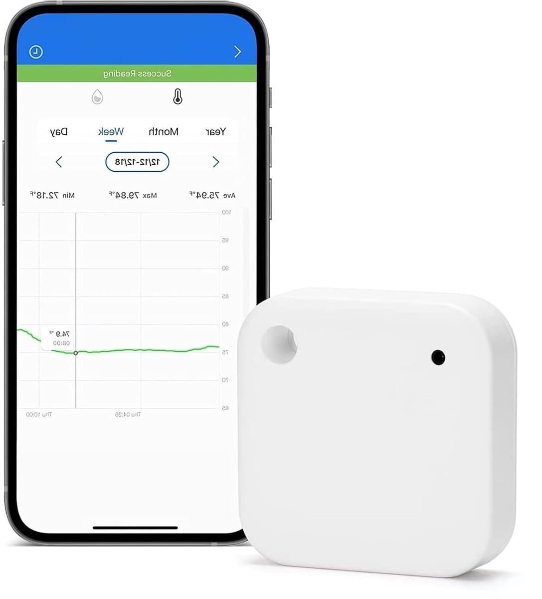 Temperatuur Vochtigheidssensor - Slimme Datalogger - Binnenklimaat Monitoren - Bluetooth Connectie - 30 Meter Bereik - Wit
