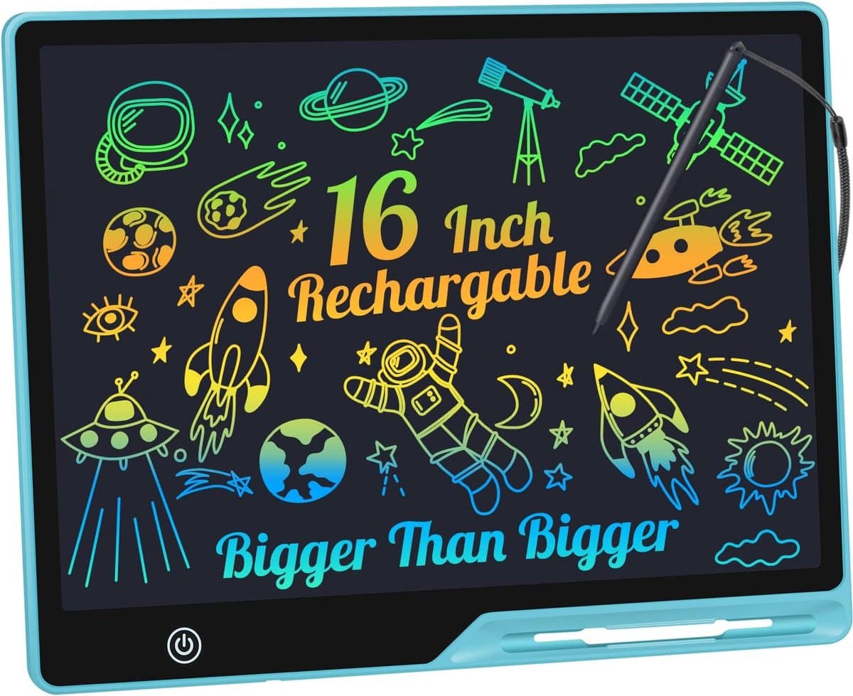 Thijox - Toverbord 16 inch, Oplaadbaar LCD Schrijfbord voor Kinderen, Pedagogisch Speelgoed, Schrijftablet voor 2-6 Jaar, Blauw - Perfect voor Kerstmi