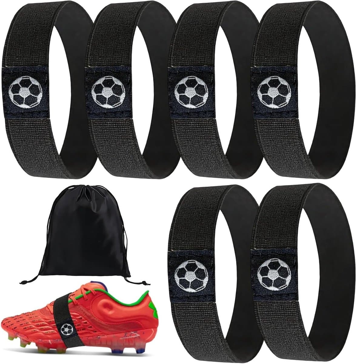 Set van 6 Voetbalschoenen met Fixe Strap en Opbergtas, Ideaal voor Sport en Vrije Tijd, Perfecte Accessoires voor Voetbal Enthousiastelingen