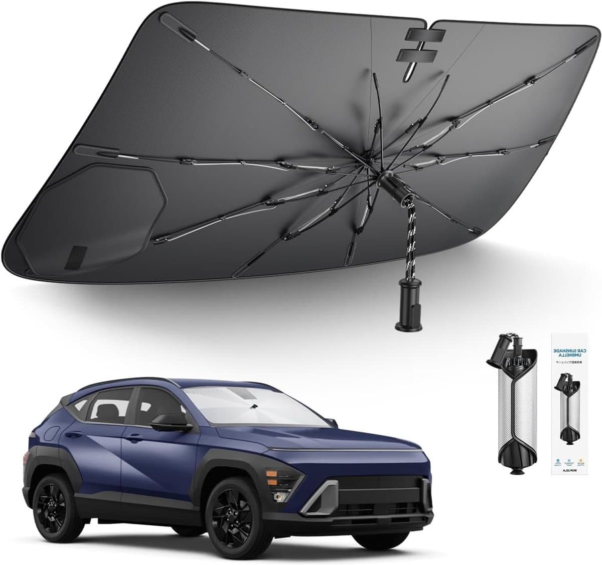 Zonnescherm voor Hyundai Kona SX2 2024 2025 2026 - Opvouwbare Zonnevisier met UV-bescherming, Ideaal voor Bescherming en Comfort tijdens Zonnige Dagen